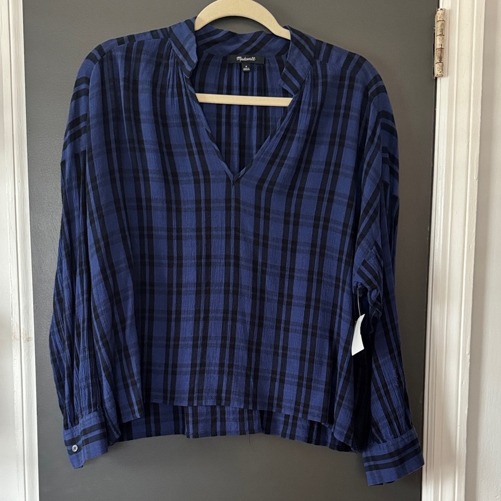 Madewell Black and Blue Plaid Women's Blouse